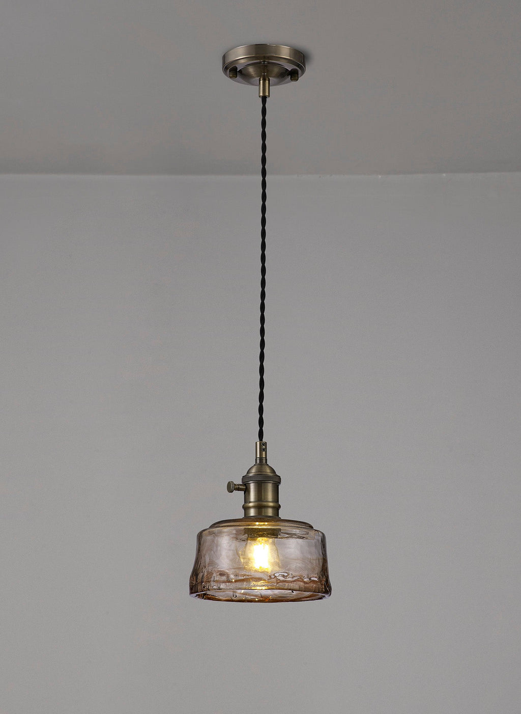 Luminosity Designs Ltd - Amber 17cm Switched Pendant 1.5m, 1 x E27, Twisted Cable / Brown Bowl Glass Inc Bulb - Luminosity Designs Ltd