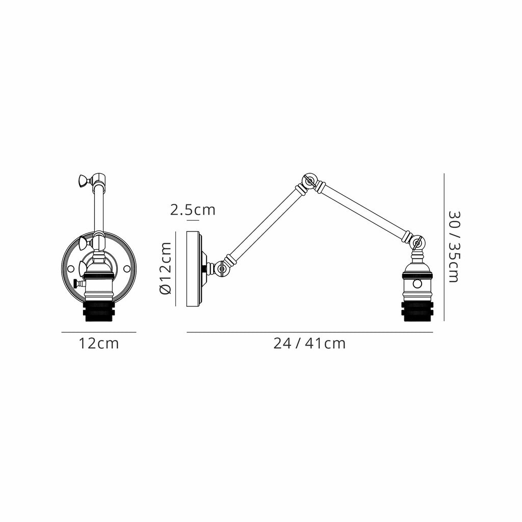 Luminosity Designs Ltd - Amber Adjustable Wall Lamp Switched (FRAME ONLY, NO SHADE), 1 x E27 - Luminosity Designs Ltd