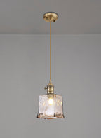 Luminosity Designs Ltd - Amber Switched Pendant 1.5m, 1 x E27, Antique Brass / Golden Brown Braided Cable / Brown Square Glass - Luminosity Designs Ltd