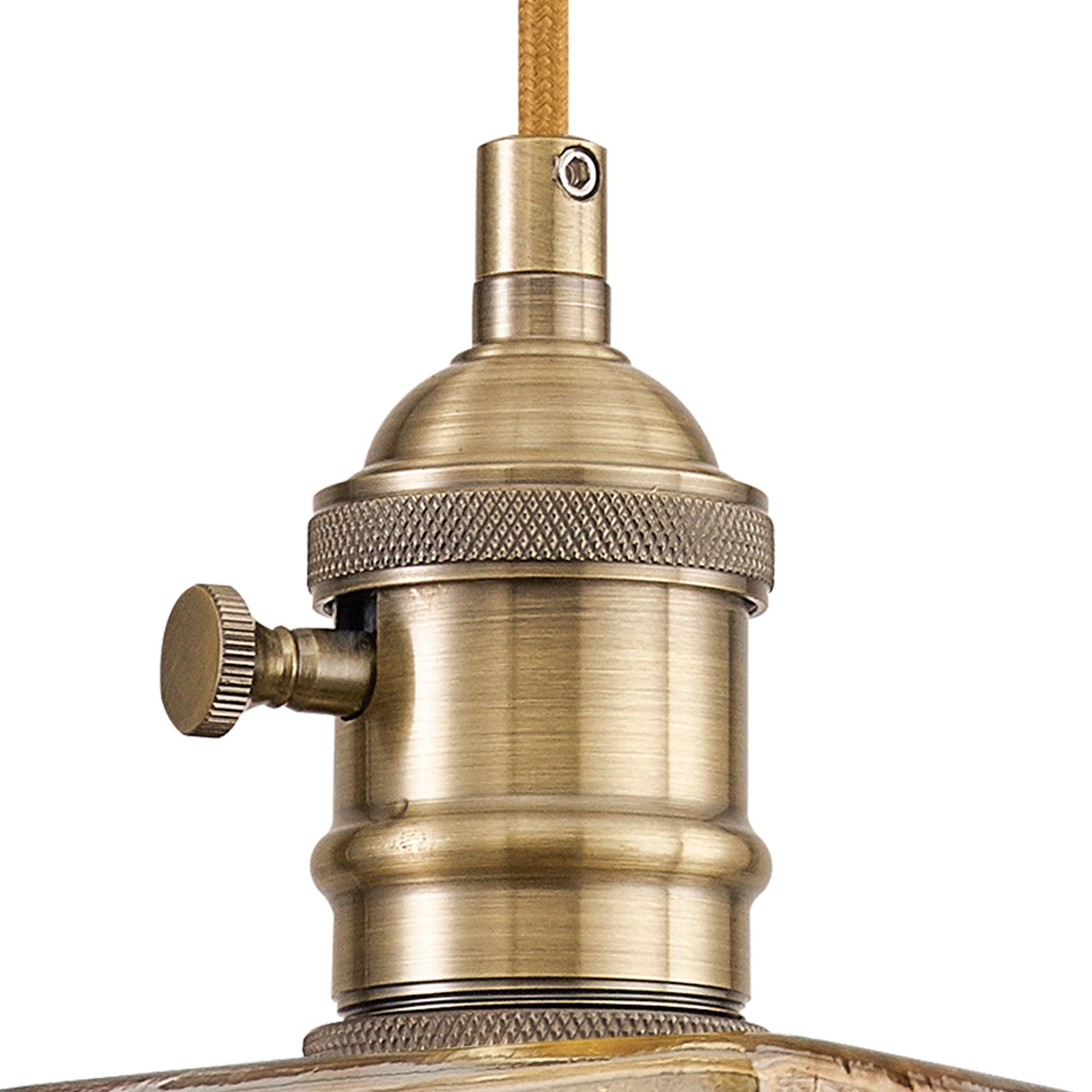 Luminosity Designs Ltd - Amber Switched Pendant 1.5m, 1 x E27, Antique Brass / Golden Brown Braided Cable / Brown Square Glass - Luminosity Designs Ltd