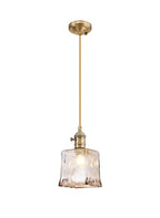 Luminosity Designs Ltd - Amber Switched Pendant 1.5m, 1 x E27, Antique Brass / Golden Brown Braided Cable / Brown Square Glass - Luminosity Designs Ltd