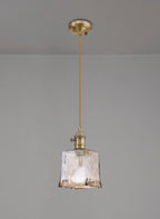 Luminosity Designs Ltd - Amber Switched Pendant 1.5m, 1 x E27, Antique Brass / Golden Brown Braided Cable / Brown Square Glass - Luminosity Designs Ltd