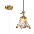 Luminosity Designs Ltd - Amber Switched Pendant 1.5m, 1 x E27, Antique Brass With Straight Braided Brown Flower Glass - Luminosity Designs Ltd