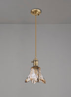 Luminosity Designs Ltd - Amber Switched Pendant 1.5m, 1 x E27, Antique Brass With Straight Braided Brown Flower Glass - Luminosity Designs Ltd