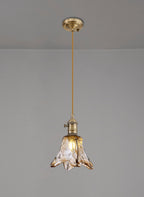 Luminosity Designs Ltd - Amber Switched Pendant 1.5m, 1 x E27, Antique Brass With Straight Braided Brown Flower Glass - Luminosity Designs Ltd