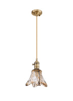 Luminosity Designs Ltd - Amber Switched Pendant 1.5m, 1 x E27, Antique Brass With Straight Braided Brown Flower Glass - Luminosity Designs Ltd
