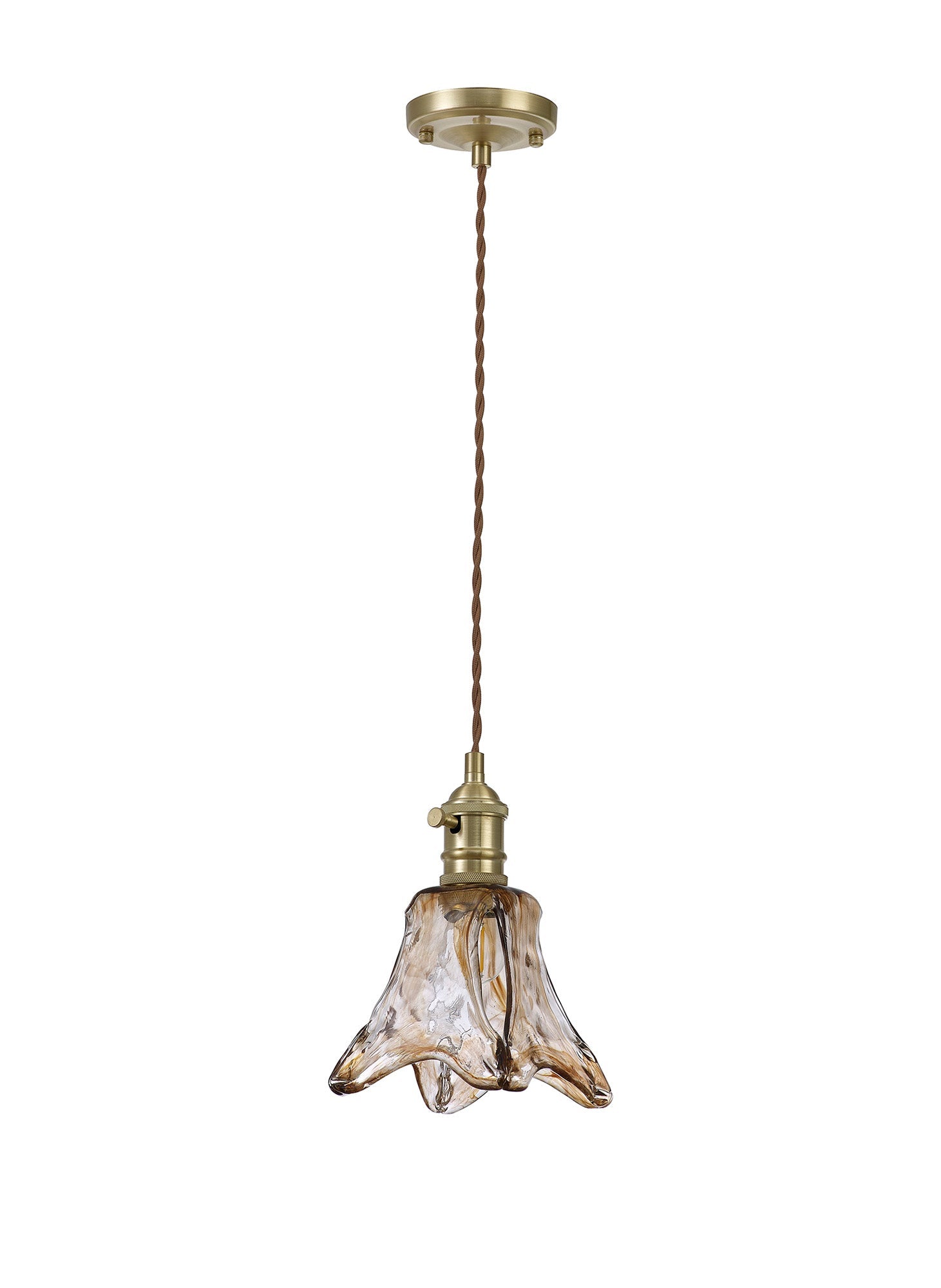 Luminosity Designs Ltd - Amber Switched Pendant 1.5m, 1 x E27, Twisted Cable / Brown Flower Glass - Luminosity Designs Ltd