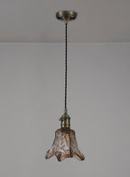 Luminosity Designs Ltd - Amber Switched Pendant 1.5m, 1 x E27, Twisted Cable / Brown Flower Glass - Luminosity Designs Ltd