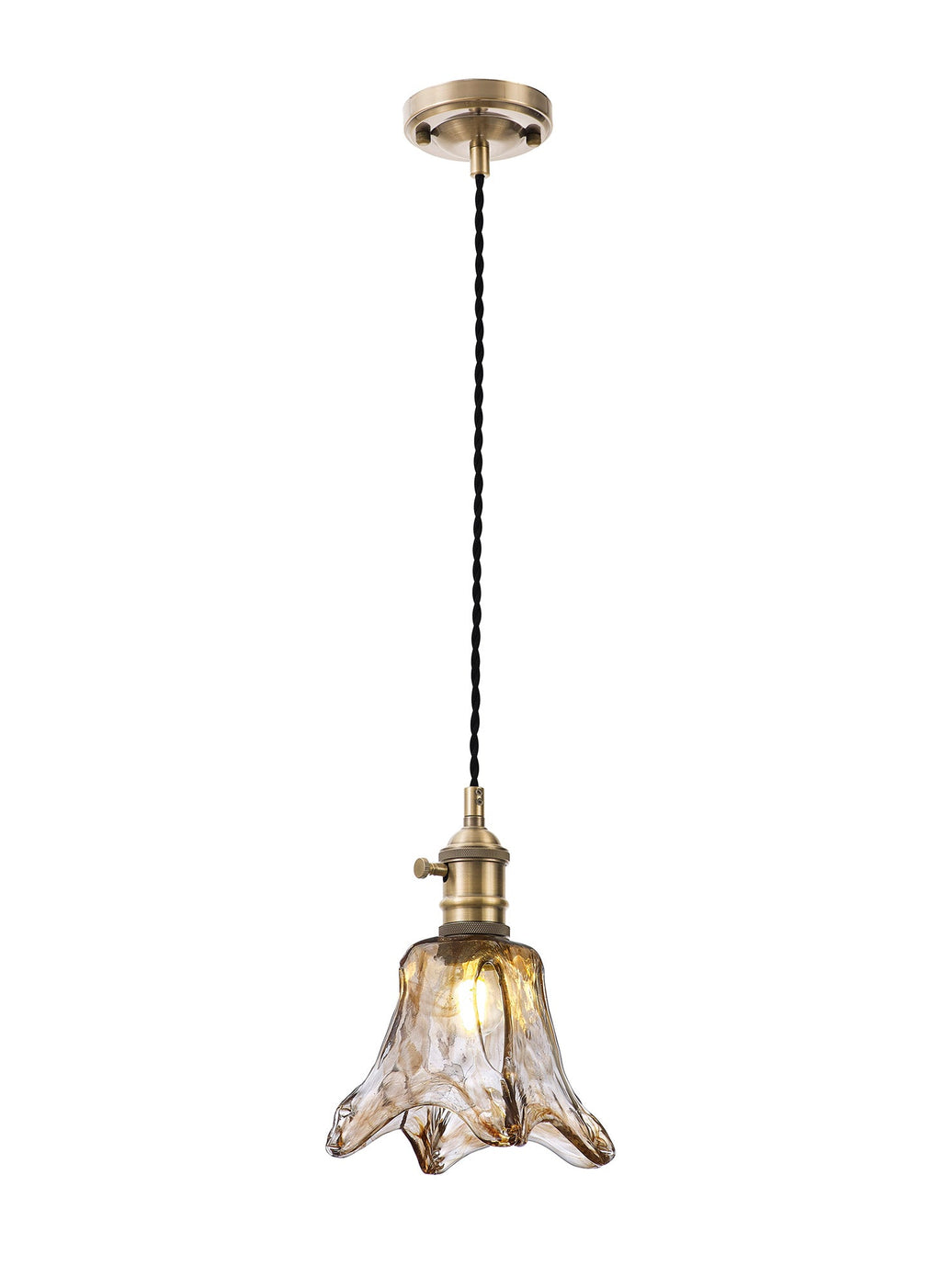 Luminosity Designs Ltd - Amber Switched Pendant 1.5m, 1 x E27, Twisted Cable / Brown Flower Glass - Luminosity Designs Ltd