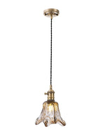 Luminosity Designs Ltd - Amber Switched Pendant 1.5m, 1 x E27, Twisted Cable / Brown Flower Glass - Luminosity Designs Ltd