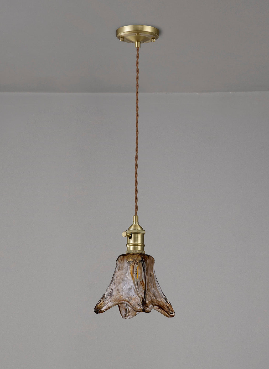 Luminosity Designs Ltd - Amber Switched Pendant 1.5m, 1 x E27, Twisted Cable / Brown Flower Glass - Luminosity Designs Ltd