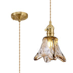 Luminosity Designs Ltd - Amber Switched Pendant 1.5m, 1 x E27, Twisted Cable / Brown Flower Glass - Luminosity Designs Ltd