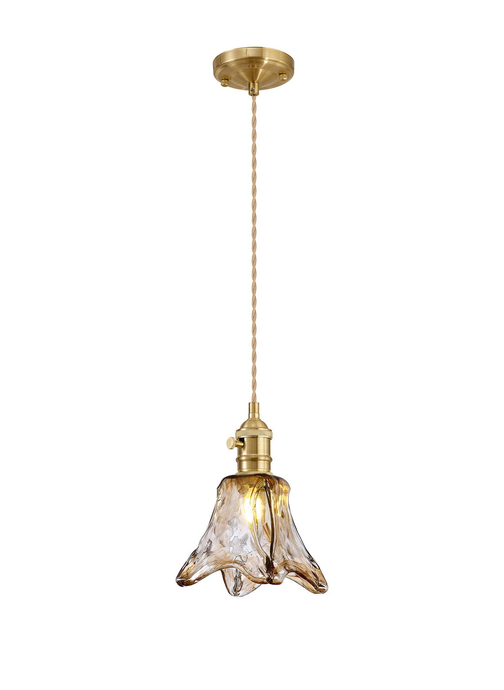 Luminosity Designs Ltd - Amber Switched Pendant 1.5m, 1 x E27, Twisted Cable / Brown Flower Glass - Luminosity Designs Ltd