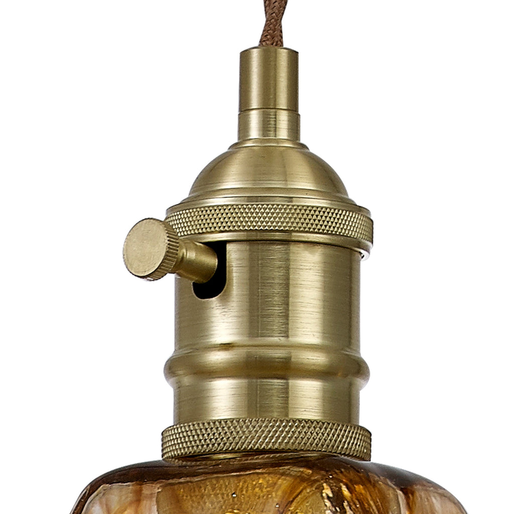 Luminosity Designs Ltd - Amber Switched Pendant 1.5m, 1 x E27, Twisted Cable / Brown Flower Glass - Luminosity Designs Ltd
