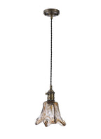 Luminosity Designs Ltd - Amber Switched Pendant 1.5m, 1 x E27, Twisted Cable / Brown Flower Glass - Luminosity Designs Ltd