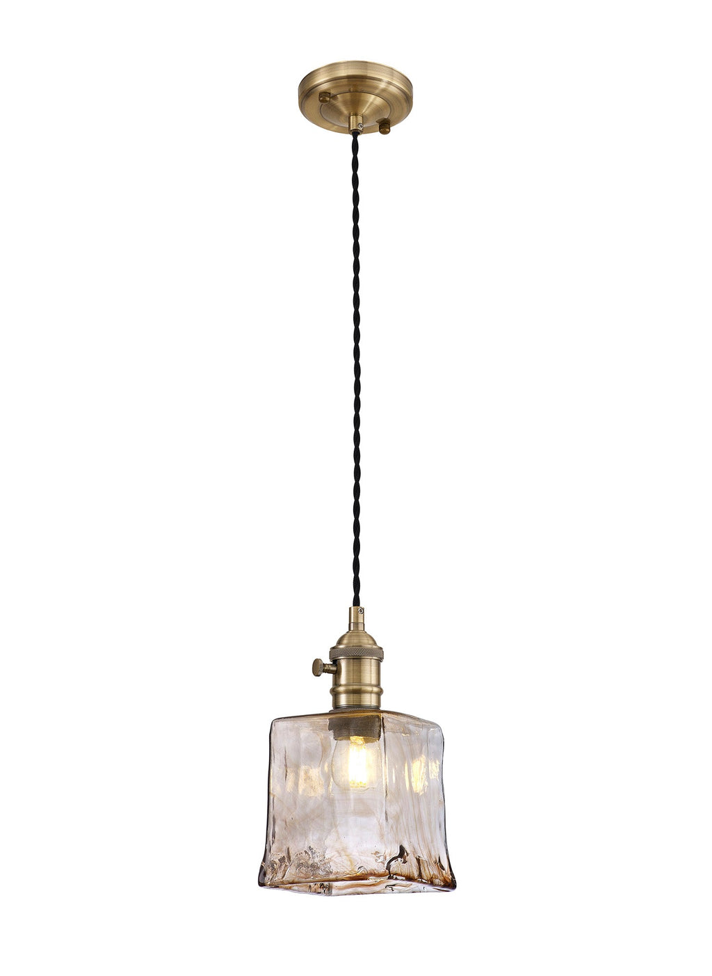 Luminosity Designs Ltd - Amber Switched Pendant 1.5m, 1 x E27, Twisted Cable / Brown Square Glass - Luminosity Designs Ltd