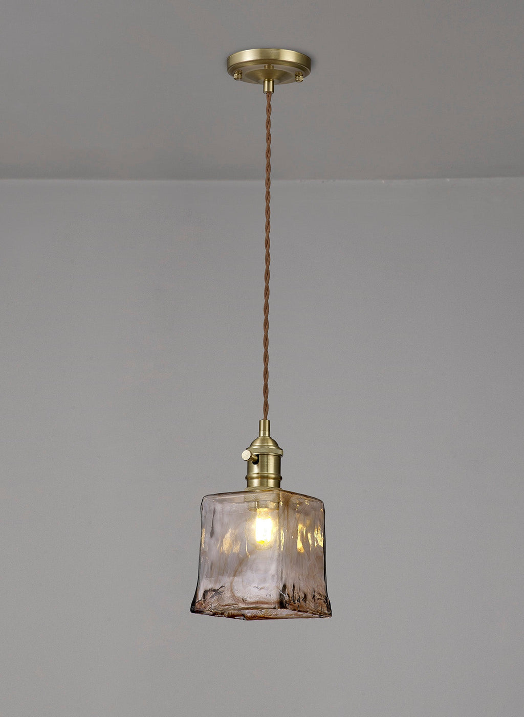 Luminosity Designs Ltd - Amber Switched Pendant 1.5m, 1 x E27, Twisted Cable / Brown Square Glass - Luminosity Designs Ltd