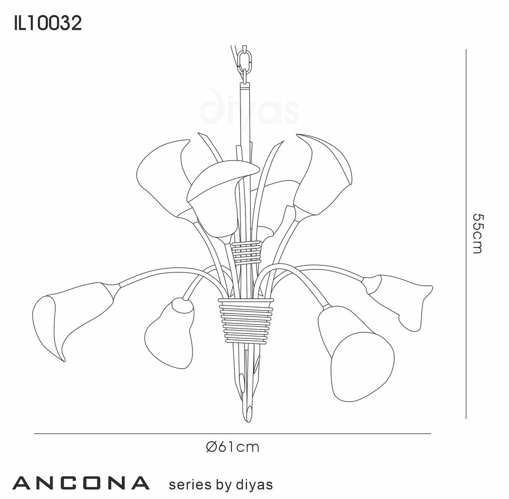 Diyas - Ancona Pendant in Satin Gold With Frosted Lily Shaped Shades (Diyas IL10032) - Luminosity Designs Ltd