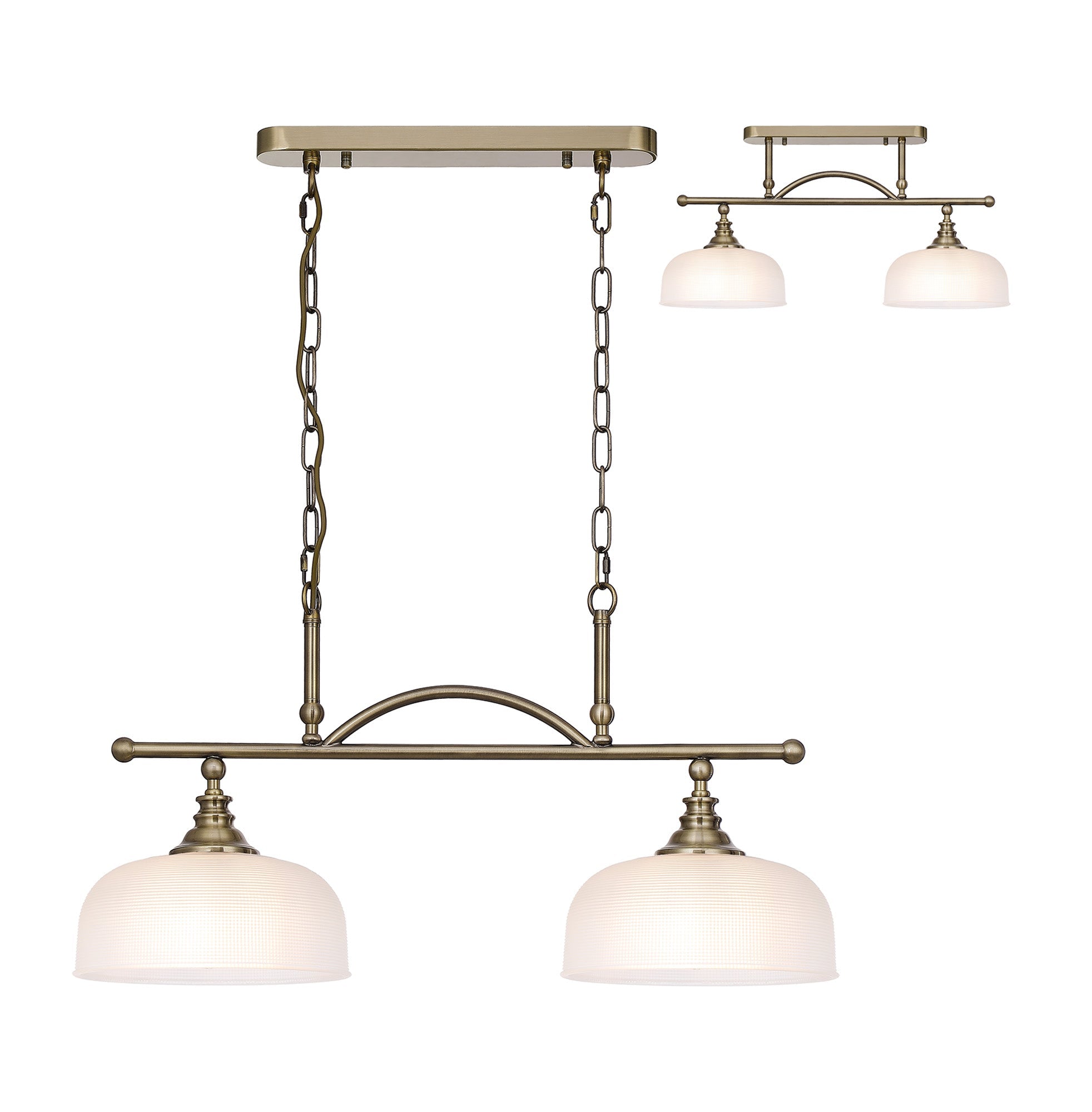Luminosity Designs - Antique Brass Sledmere 2 Light Bar (Converts to Semi Flush) 2x E27 - Luminosity Designs Ltd
