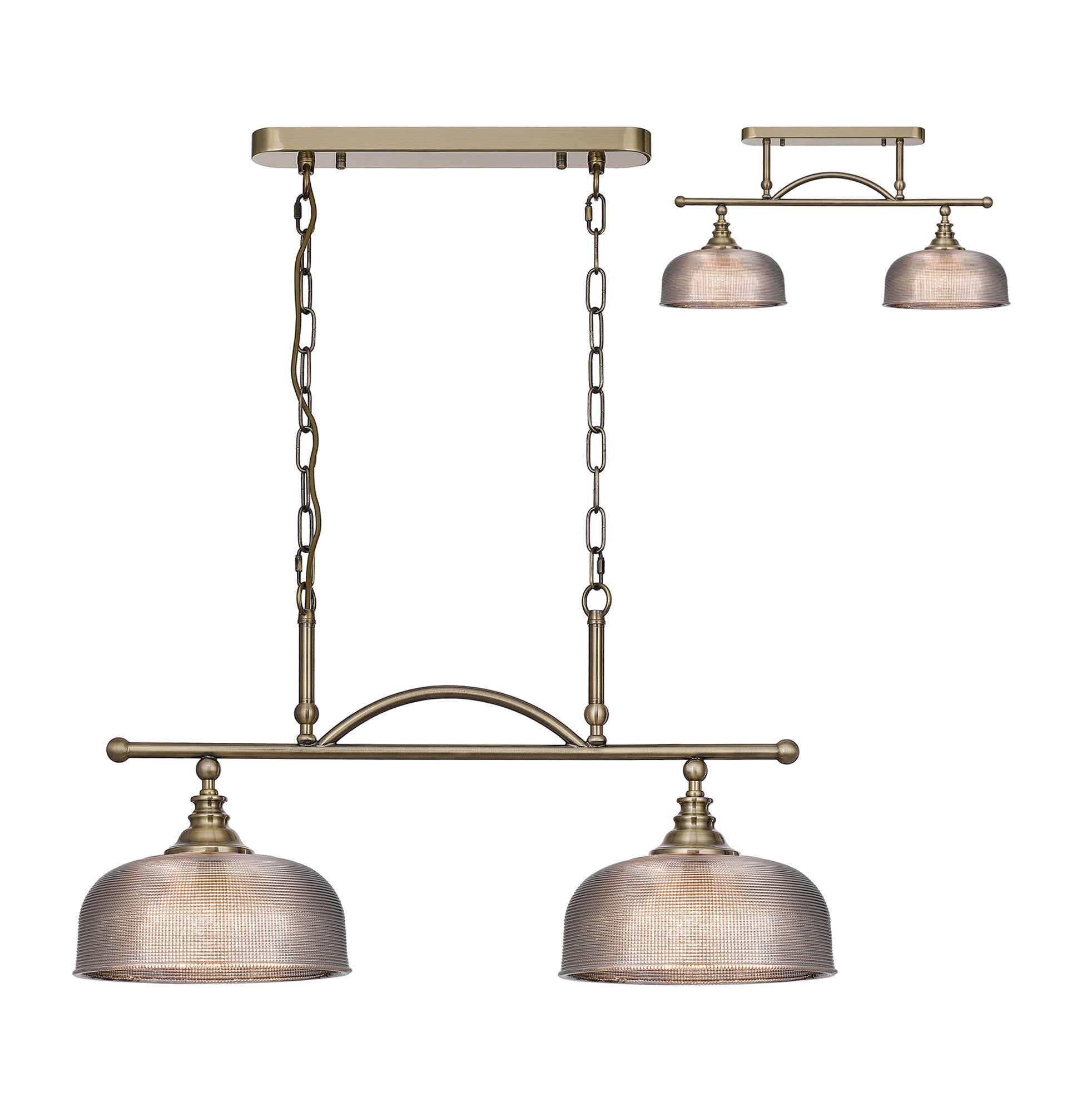 Luminosity Designs - Antique Brass Sledmere 2 Light Bar (Converts to Semi Flush) 2x E27 - Luminosity Designs Ltd