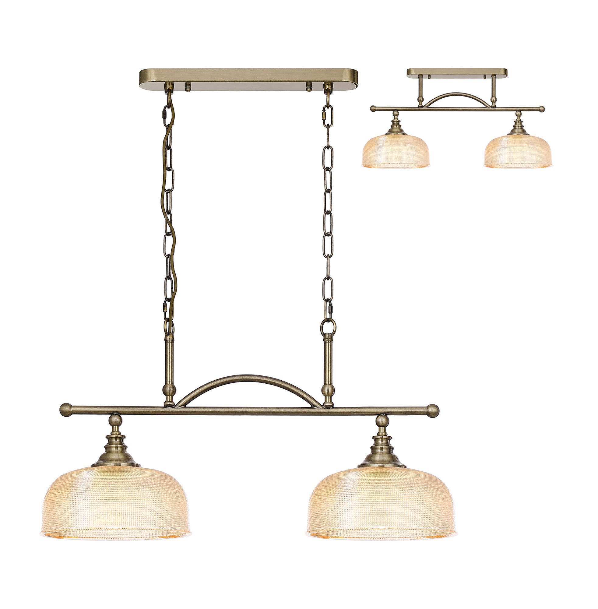 Luminosity Designs - Antique Brass Sledmere 2 Light Bar (Converts to Semi Flush) 2x E27 - Luminosity Designs Ltd