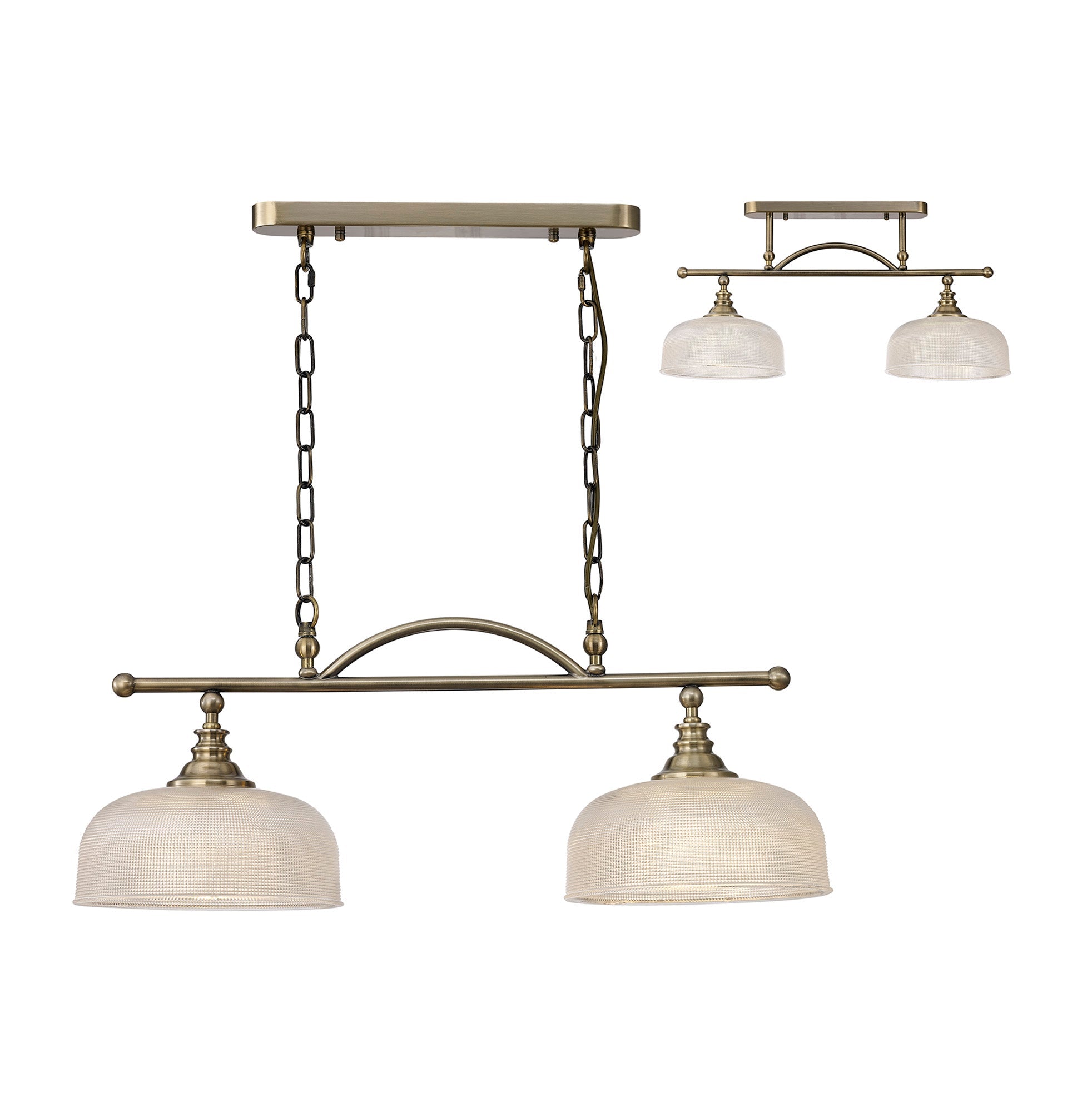 Luminosity Designs - Antique Brass Sledmere 2 Light Bar (Converts to Semi Flush) 2x E27 - Luminosity Designs Ltd