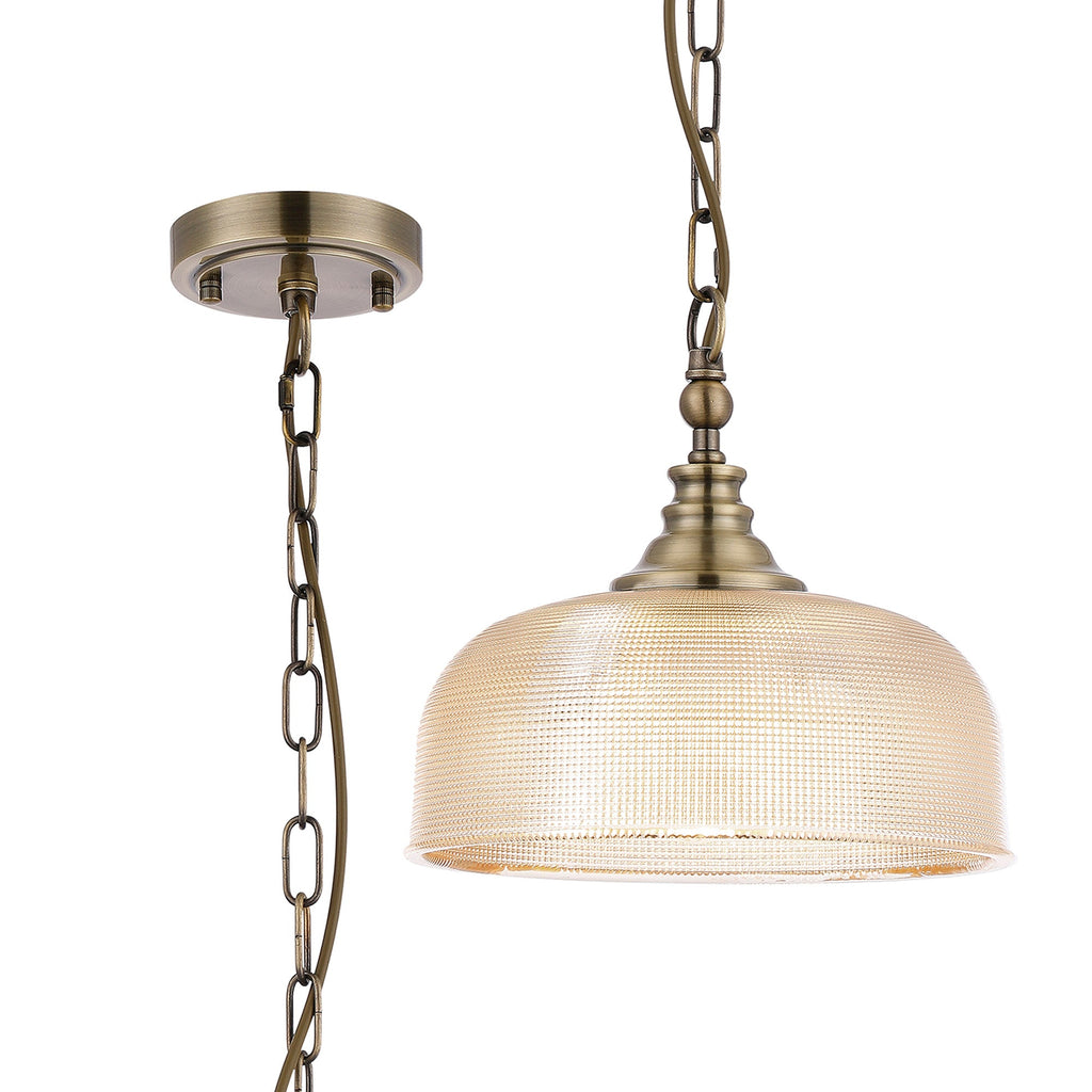 Luminosity Designs - Antique Brass Sledmere 27cm Flush/Single Pendant, 1 Light Adjustable to Semi Flush, E27 - Luminosity Designs Ltd
