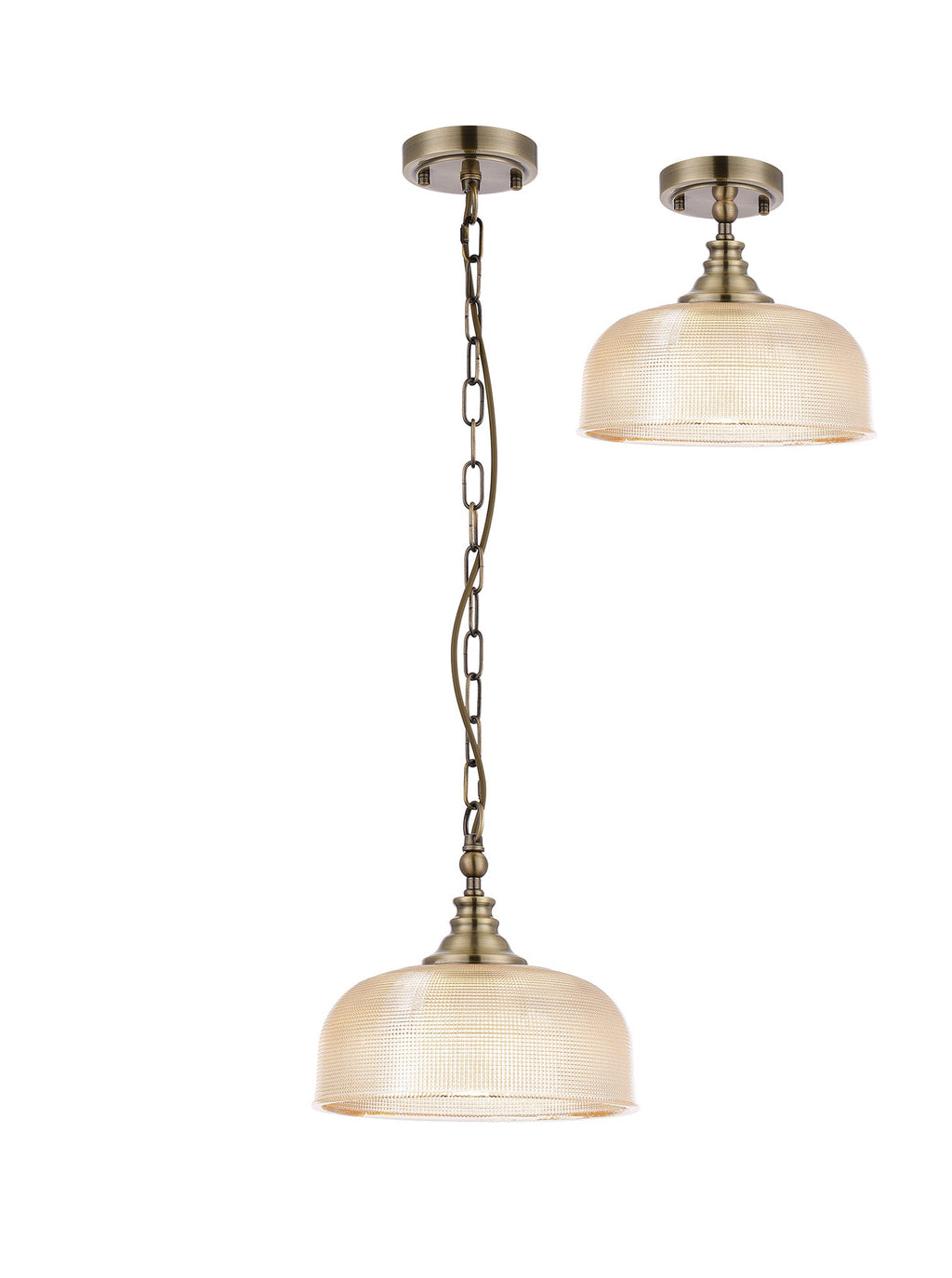 Luminosity Designs - Antique Brass Sledmere 27cm Flush/Single Pendant, 1 Light Adjustable to Semi Flush, E27 - Luminosity Designs Ltd