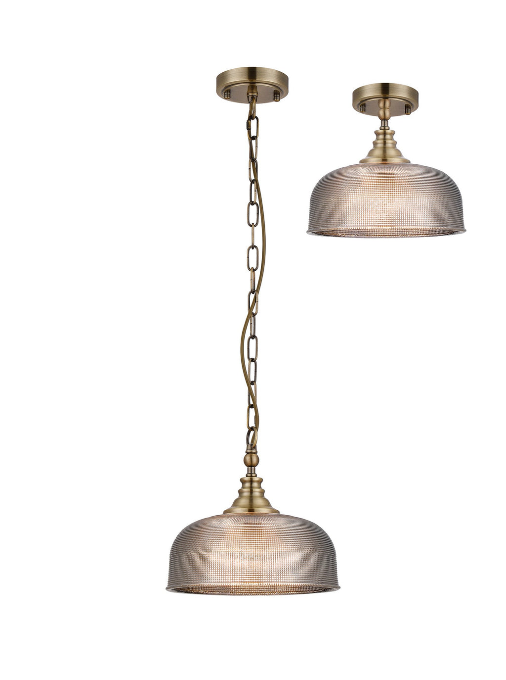 Luminosity Designs - Antique Brass Sledmere 27cm Flush/Single Pendant, 1 Light Adjustable to Semi Flush, E27 - Luminosity Designs Ltd