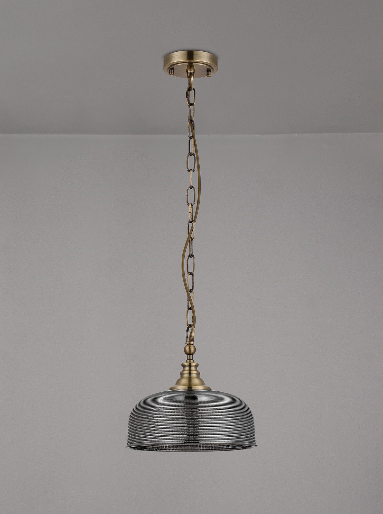 Luminosity Designs - Antique Brass Sledmere 27cm Flush/Single Pendant, 1 Light Adjustable to Semi Flush, E27 - Luminosity Designs Ltd