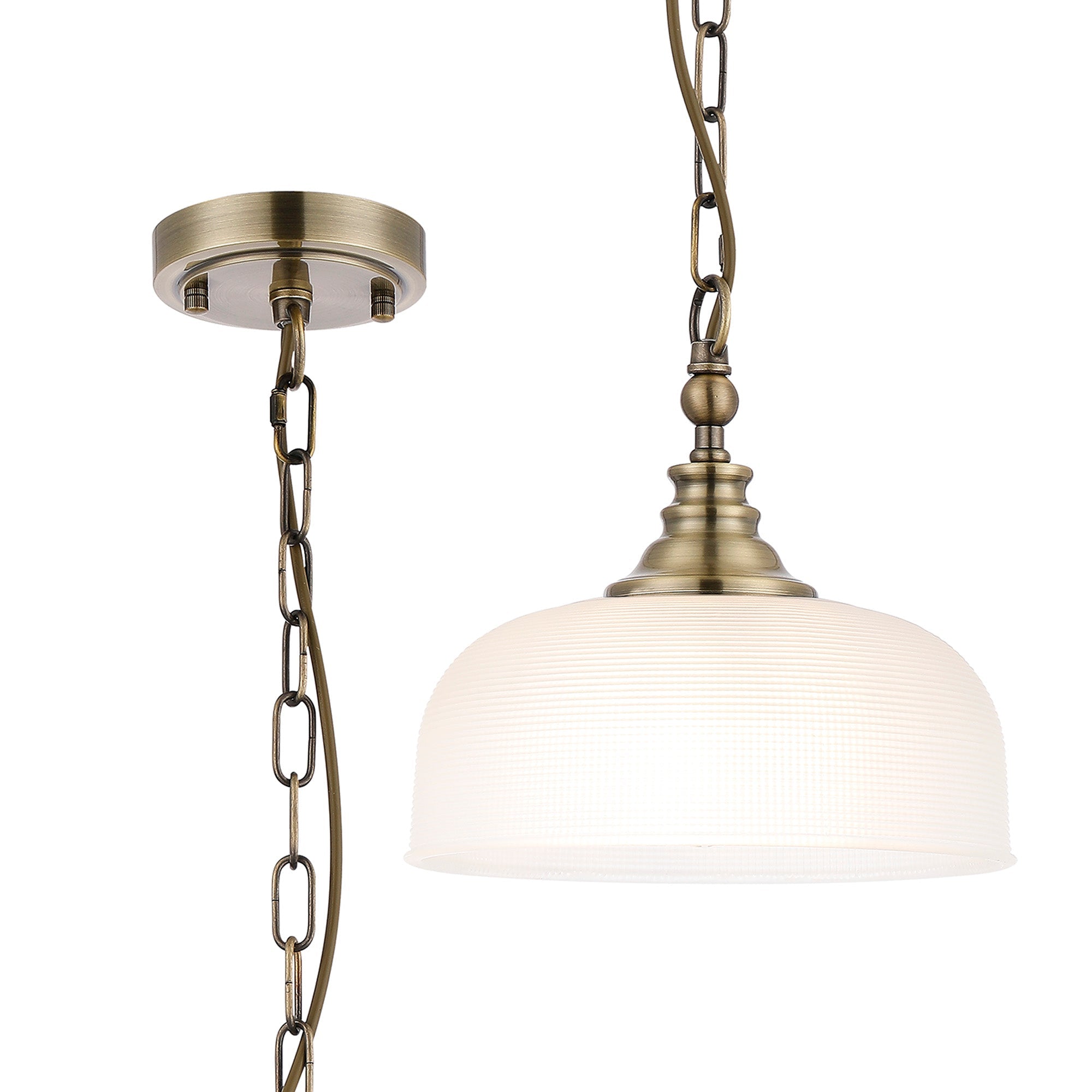 Luminosity Designs - Antique Brass Sledmere 27cm Flush/Single Pendant, 1 Light Adjustable to Semi Flush, E27 - Luminosity Designs Ltd
