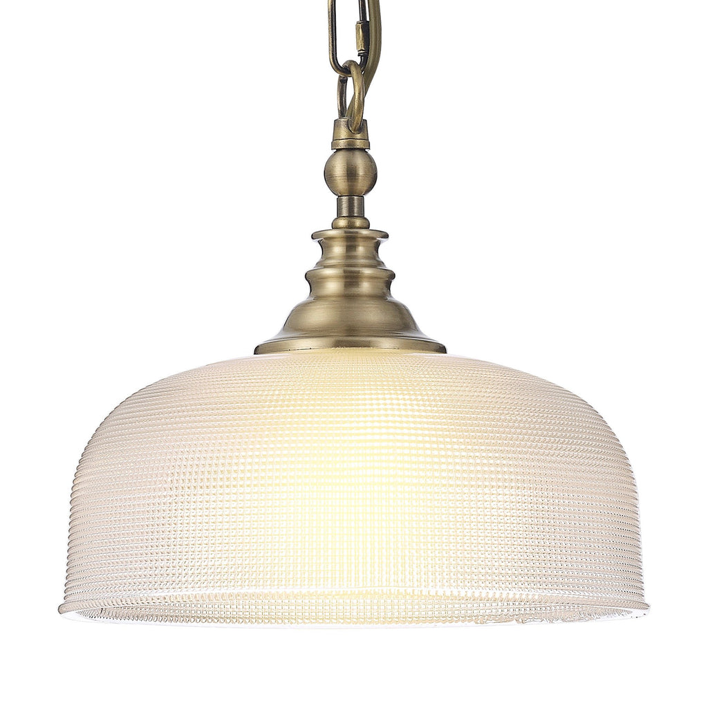 Luminosity Designs - Antique Brass Sledmere 27cm Flush/Single Pendant, 1 Light Adjustable to Semi Flush, E27 - Luminosity Designs Ltd