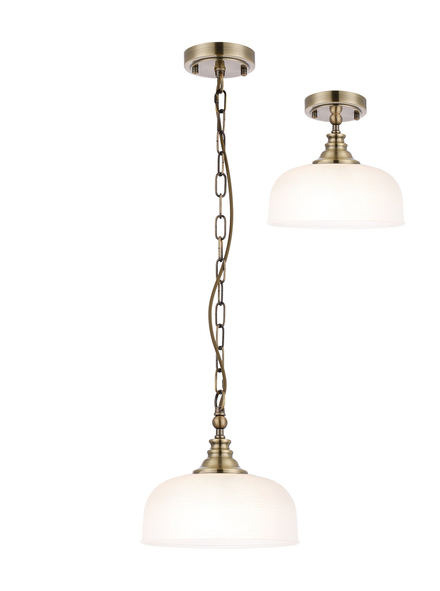 Luminosity Designs - Antique Brass Sledmere 27cm Flush/Single Pendant, 1 Light Adjustable to Semi Flush, E27 - Luminosity Designs Ltd