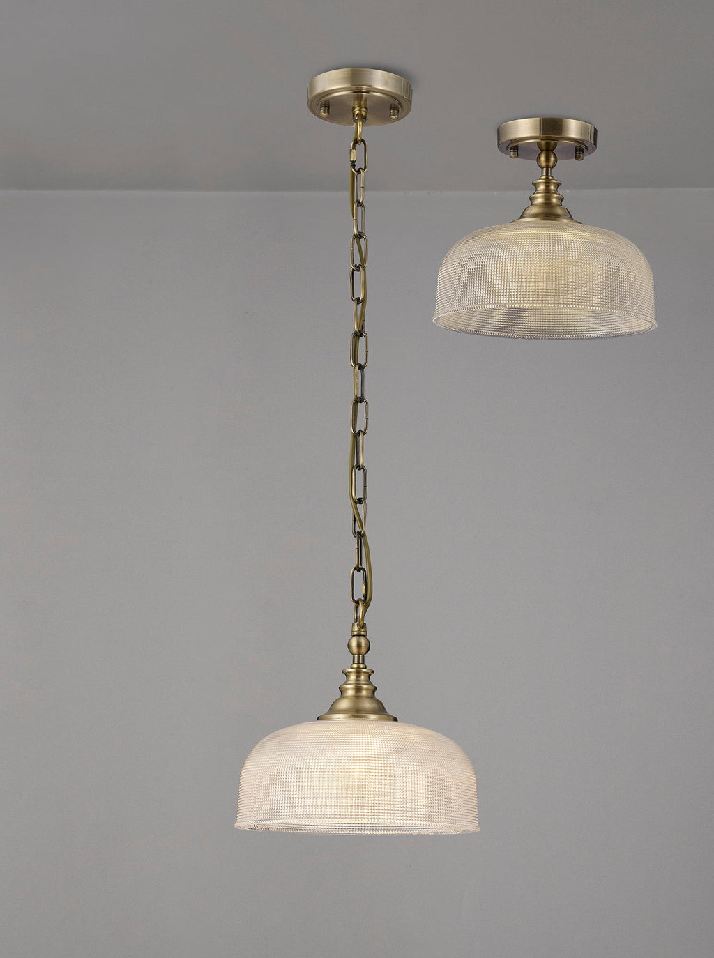 Luminosity Designs - Antique Brass Sledmere 27cm Flush/Single Pendant, 1 Light Adjustable to Semi Flush, E27 - Luminosity Designs Ltd