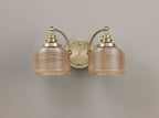 Luminosity Designs - Antique Brass Sledmere Double Wall Light, Switched, 2 x E27, Glass Shade - Luminosity Designs Ltd