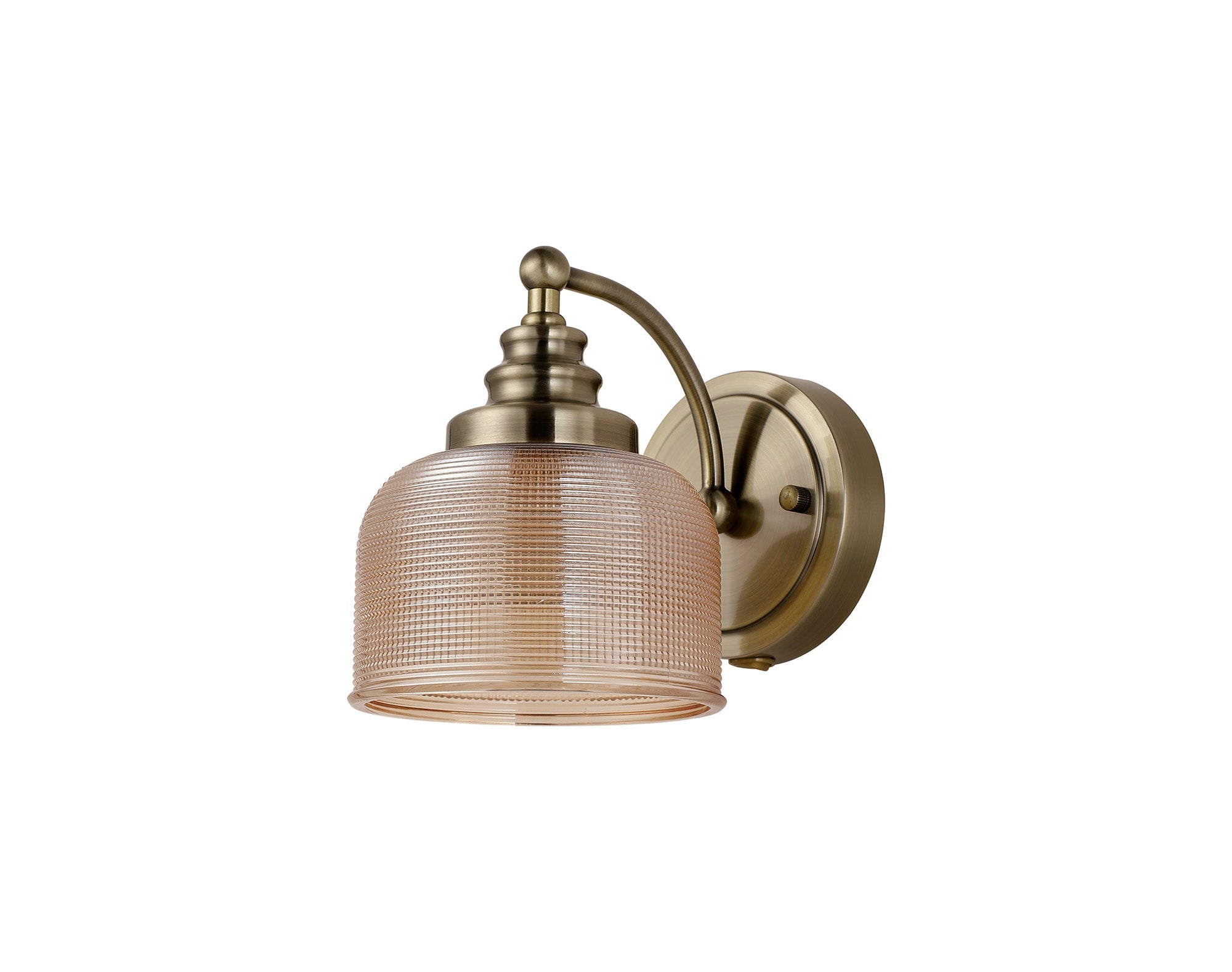 Luminosity Designs - Antique Brass Sledmere Single Wall Light, Switched, 1 x E27, Glass Shade - Luminosity Designs Ltd
