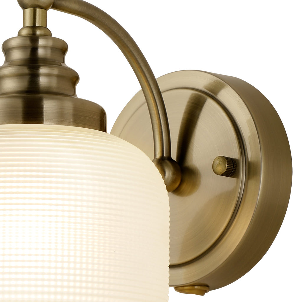 Luminosity Designs - Antique Brass Sledmere Single Wall Light, Switched, 1 x E27, Glass Shade - Luminosity Designs Ltd