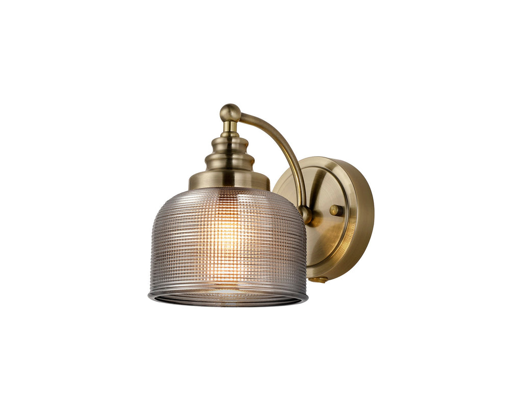 Luminosity Designs - Antique Brass Sledmere Single Wall Light, Switched, 1 x E27, Glass Shade - Luminosity Designs Ltd