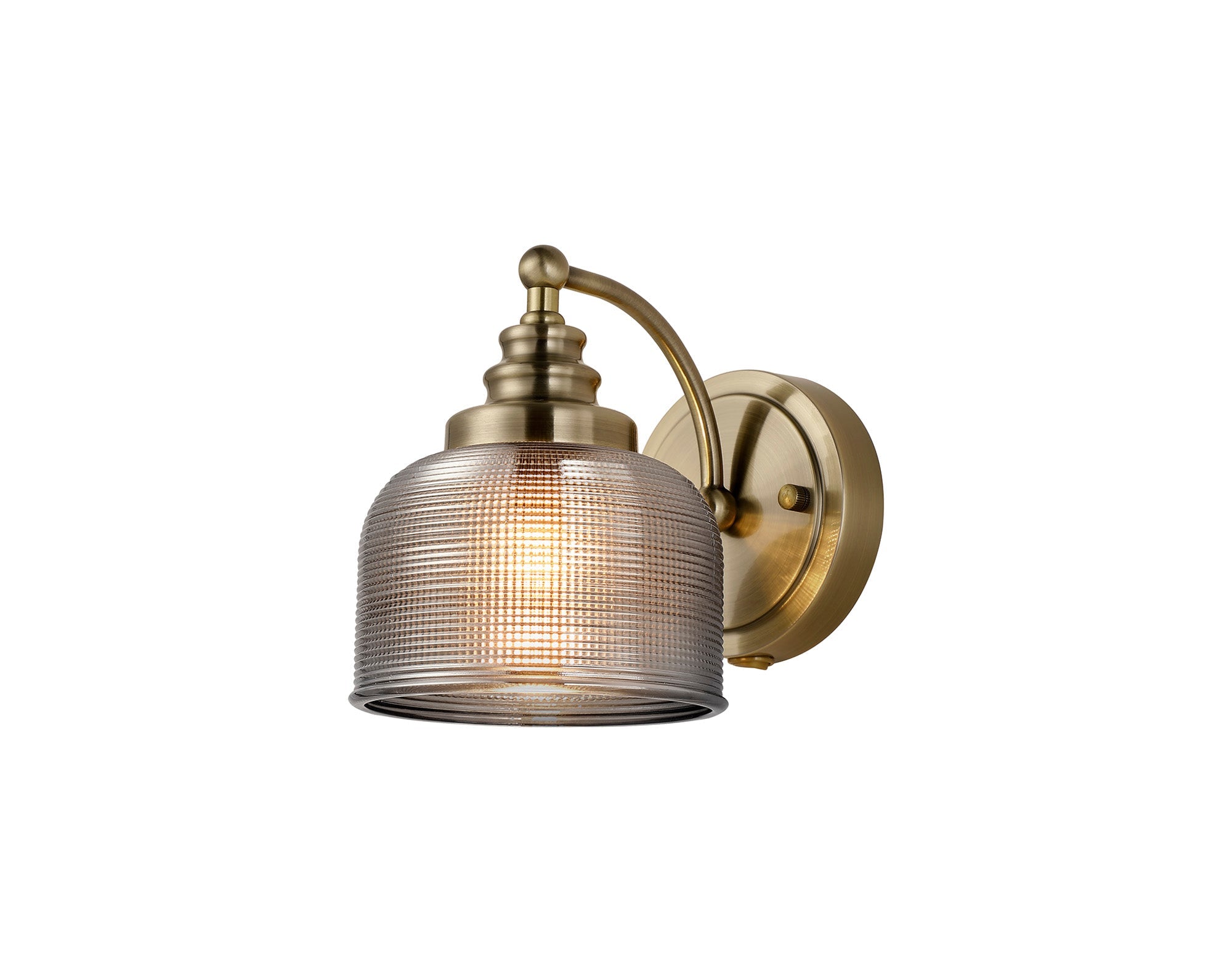 Luminosity Designs - Antique Brass Sledmere Single Wall Light, Switched, 1 x E27, Glass Shade - Luminosity Designs Ltd
