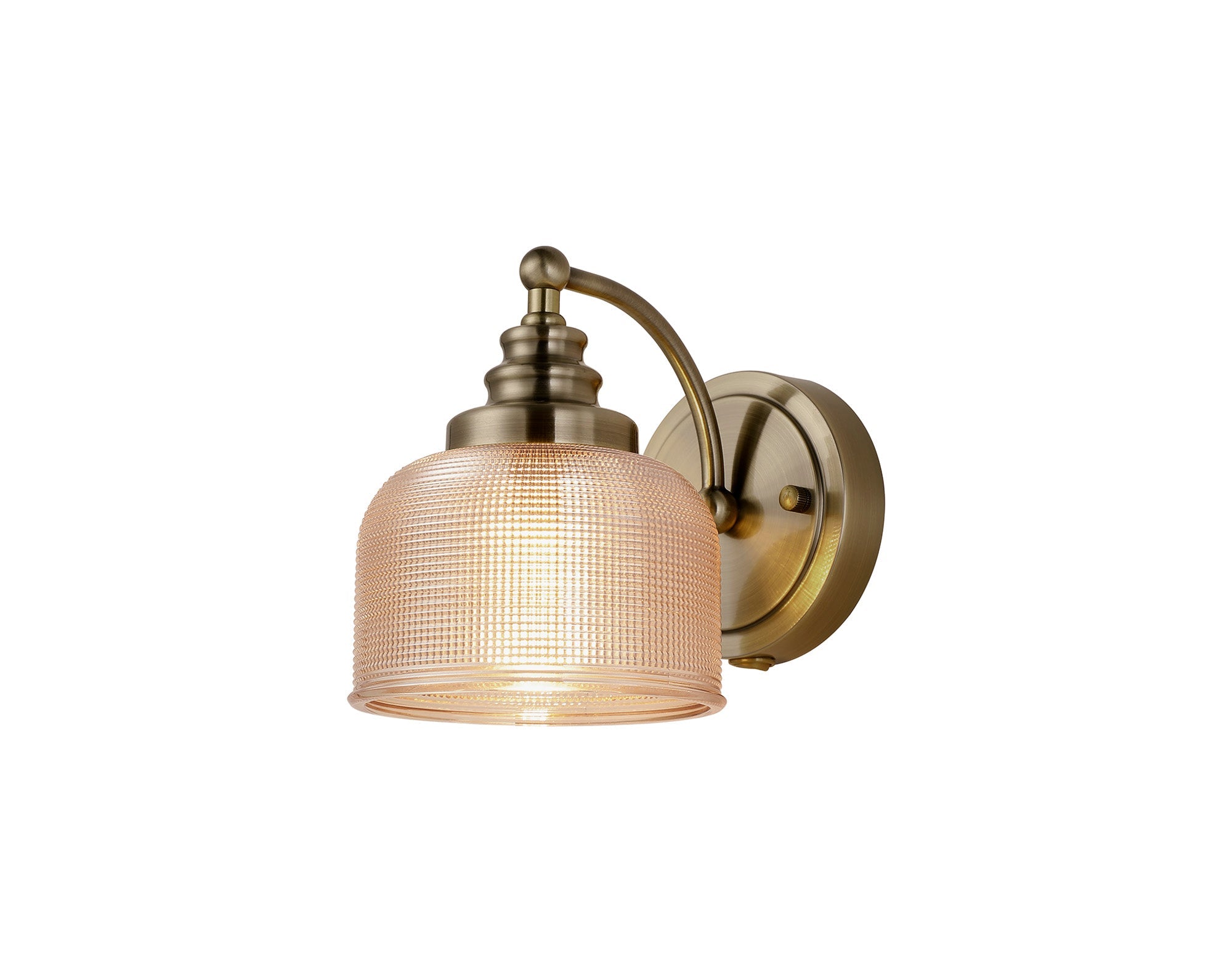 Luminosity Designs - Antique Brass Sledmere Single Wall Light, Switched, 1 x E27, Glass Shade - Luminosity Designs Ltd