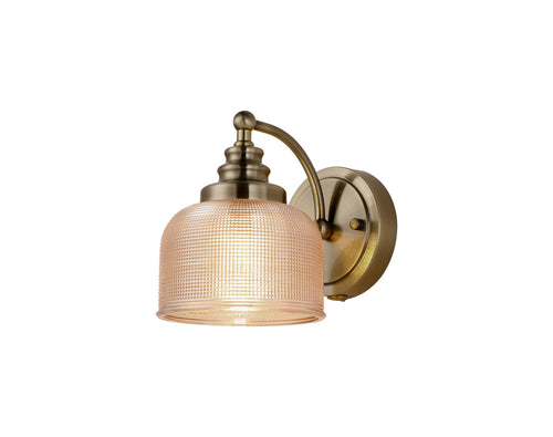 Luminosity Designs - Antique Brass Sledmere Single Wall Light, Switched, 1 x E27, Glass Shade - Luminosity Designs Ltd