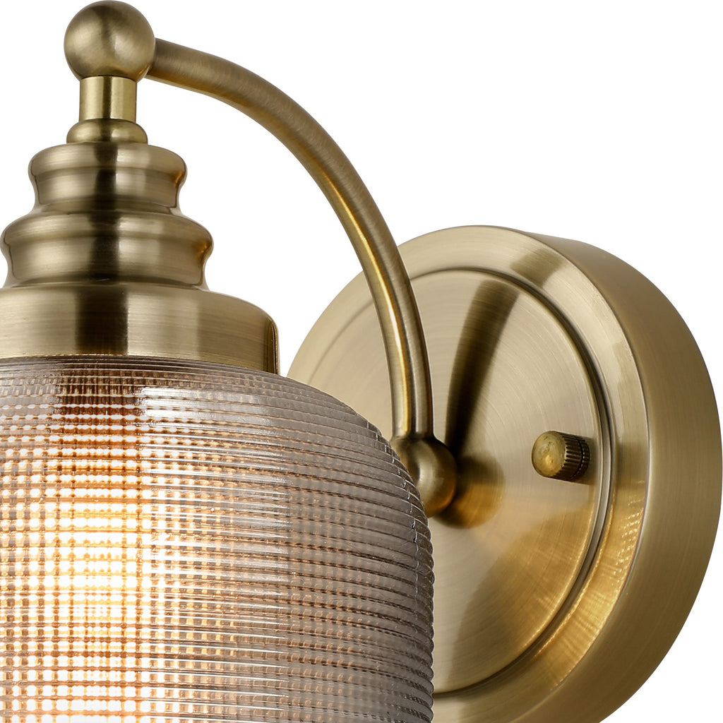 Luminosity Designs - Antique Brass Sledmere Single Wall Light, Switched, 1 x E27, Glass Shade - Luminosity Designs Ltd