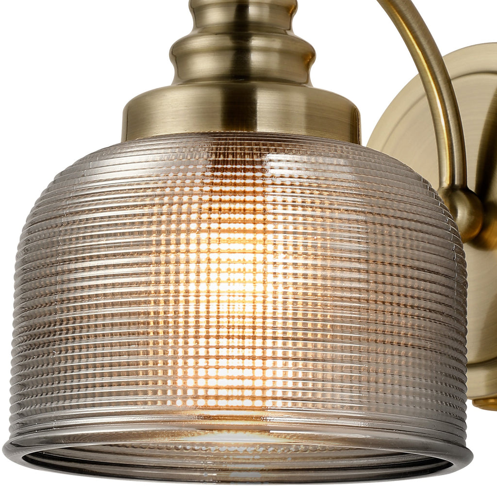 Luminosity Designs - Antique Brass Sledmere Single Wall Light, Switched, 1 x E27, Glass Shade - Luminosity Designs Ltd