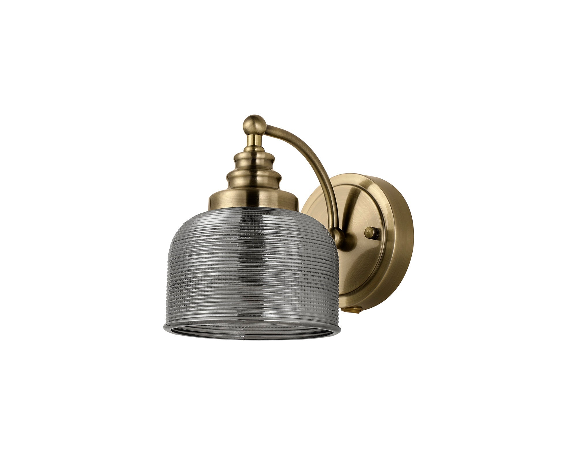 Luminosity Designs - Antique Brass Sledmere Single Wall Light, Switched, 1 x E27, Glass Shade - Luminosity Designs Ltd