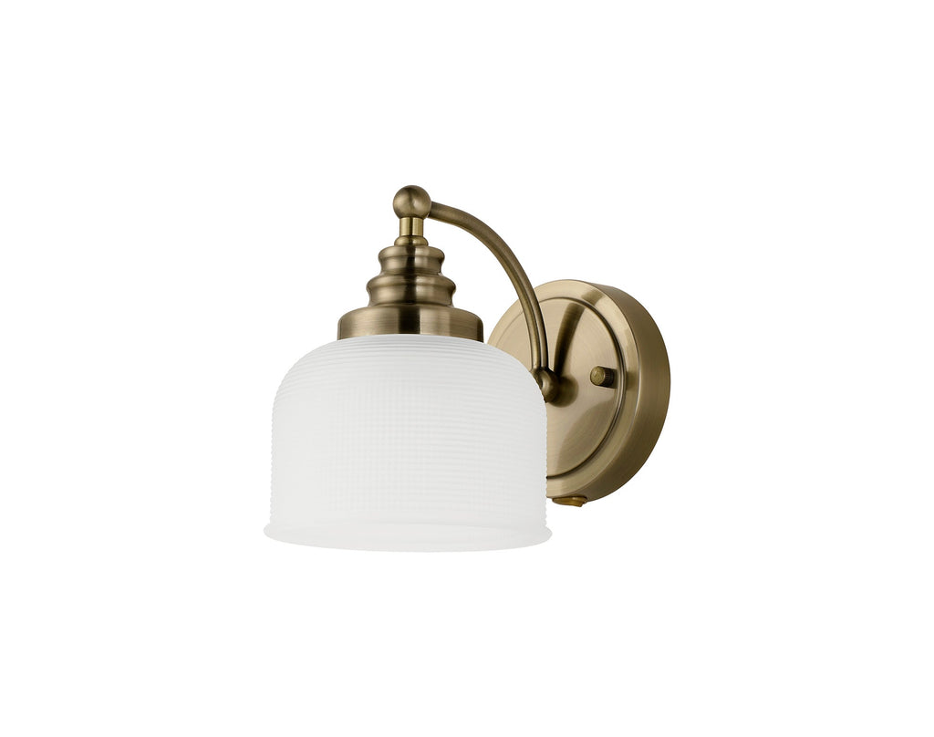 Luminosity Designs - Antique Brass Sledmere Single Wall Light, Switched, 1 x E27, Glass Shade - Luminosity Designs Ltd