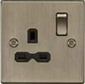 Knightsbridge - Antique Brass Squared Edge 13A 1G DP Switched Socket - Luminosity Designs Ltd