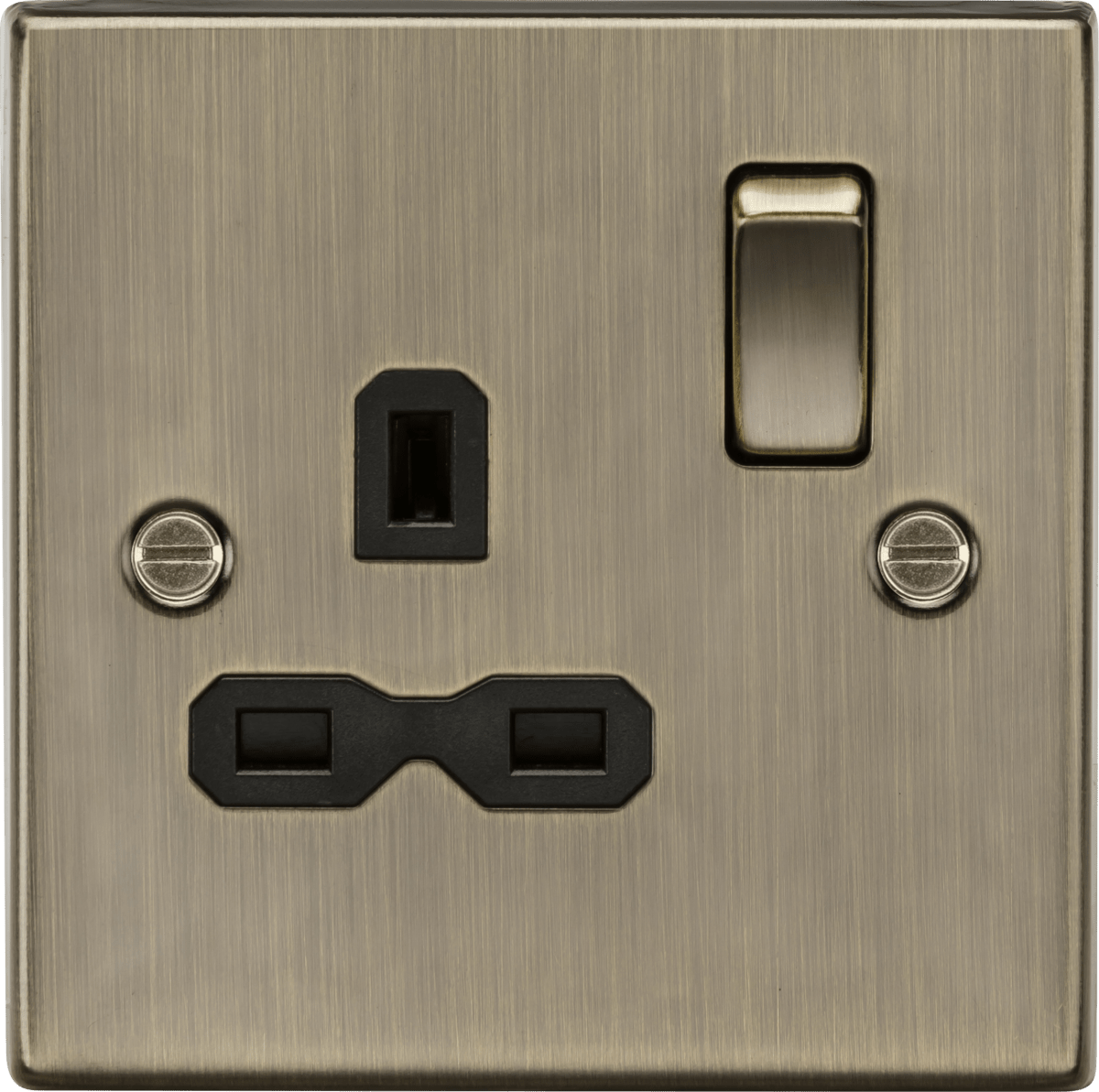 Knightsbridge - Antique Brass Squared Edge 13A 1G DP Switched Socket - Luminosity Designs Ltd