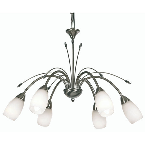 Luminosity Designs - Antwerp 6 Light Pendant with Frosted Floral Style Glasses E14 (Oaks 436/16) - Luminosity Designs Ltd