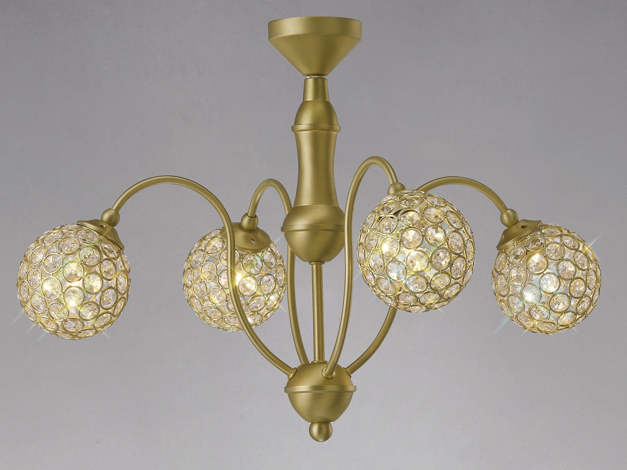 Diyas - Apollo Pendant 4 Light in Satin Brass with Crystal Details (Diyas IL20691) - Luminosity Designs Ltd