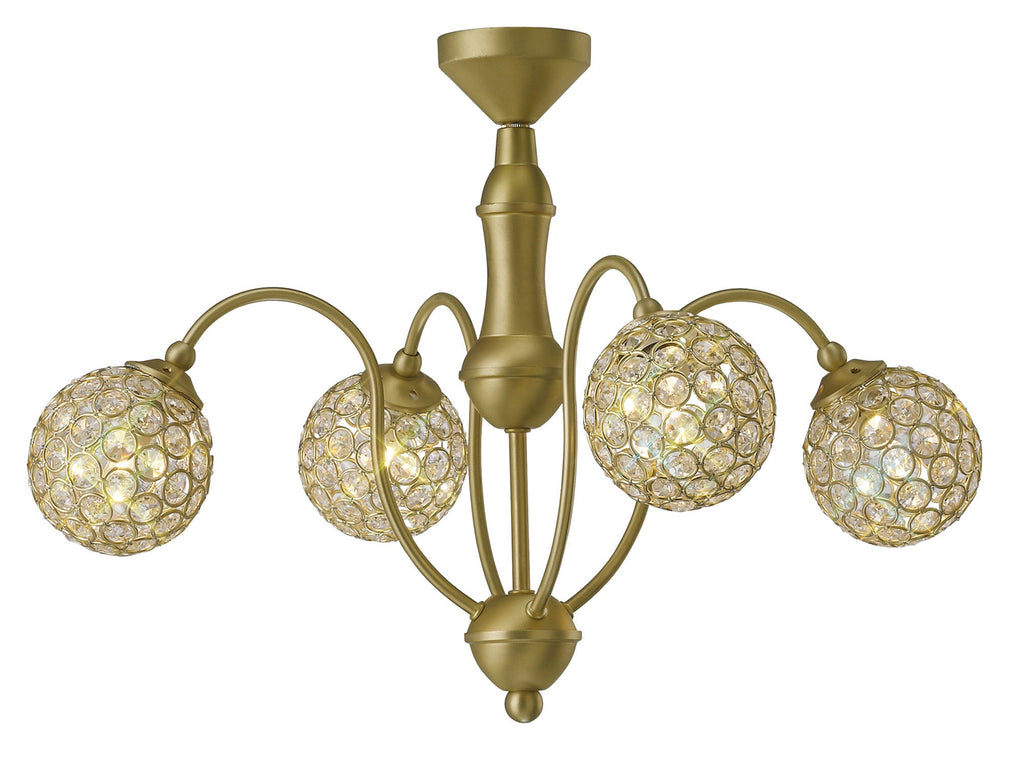 Diyas - Apollo Pendant 4 Light in Satin Brass with Crystal Details (Diyas IL20691) - Luminosity Designs Ltd